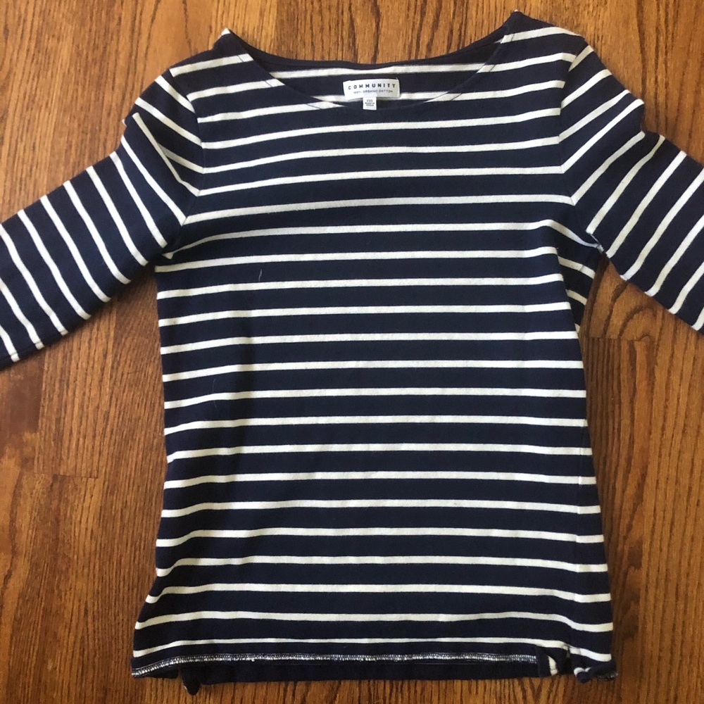 Aritzia Community Navy Blue Striped Top